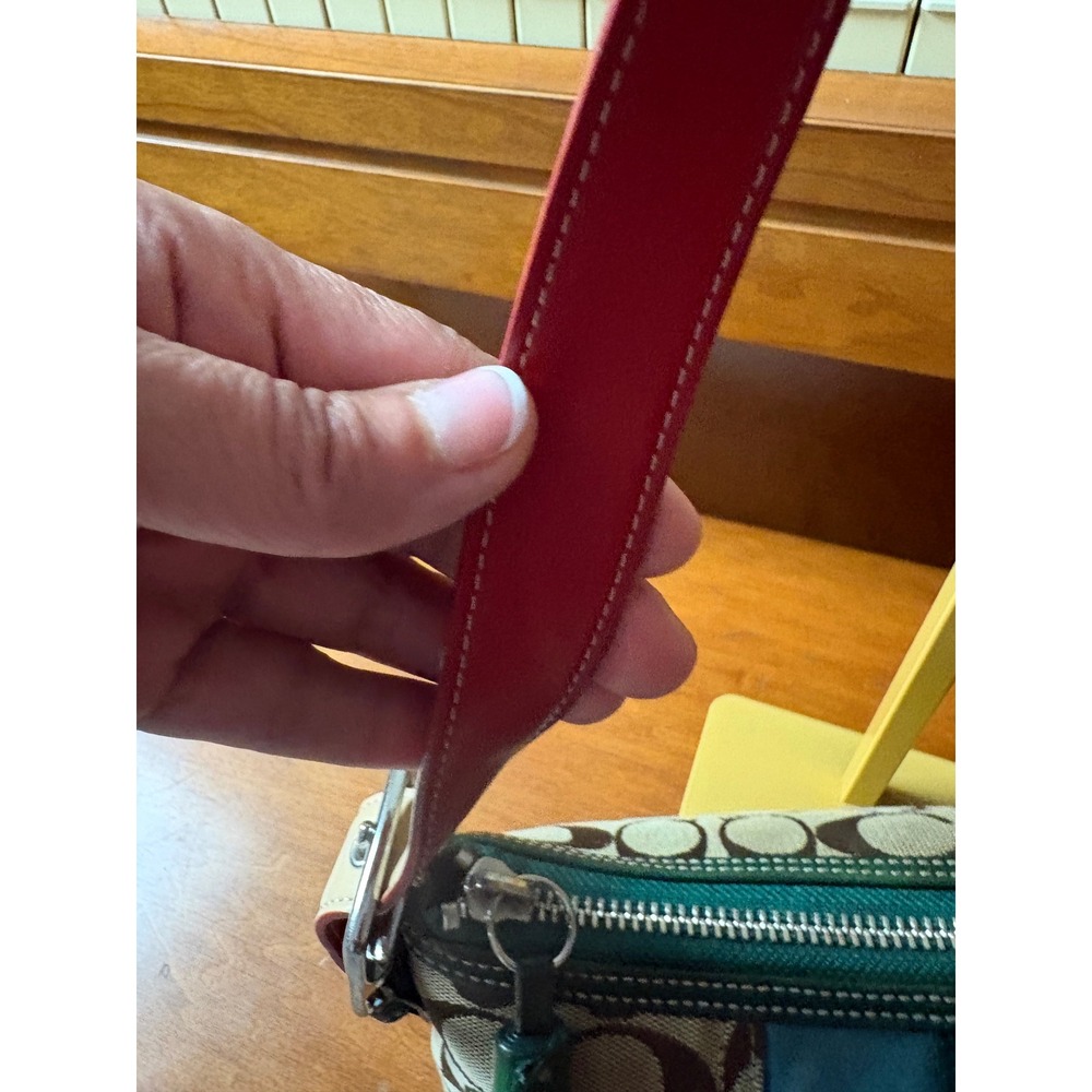 Coach Demi Baguette Signature Monogram Suede Stripe Brown Green Red 7039 Vintage - Picture 6 of 9